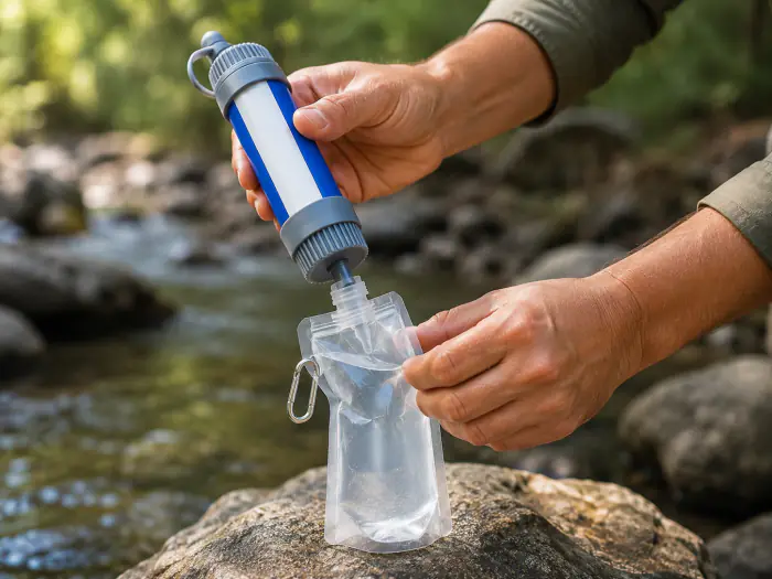 Step 2: attaching the Survival Sip filter to the squeeze pouch